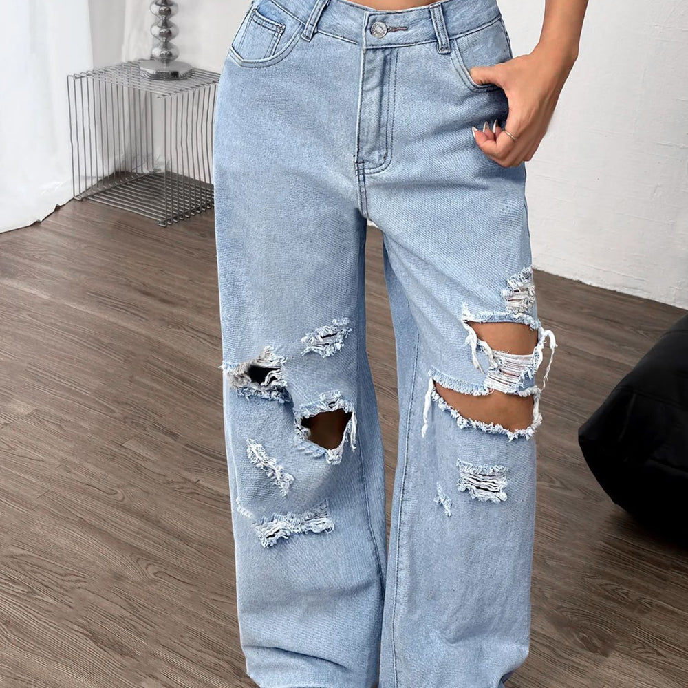 
                  
                    Distressed Wide Leg Jeans with Pockets
                  
                