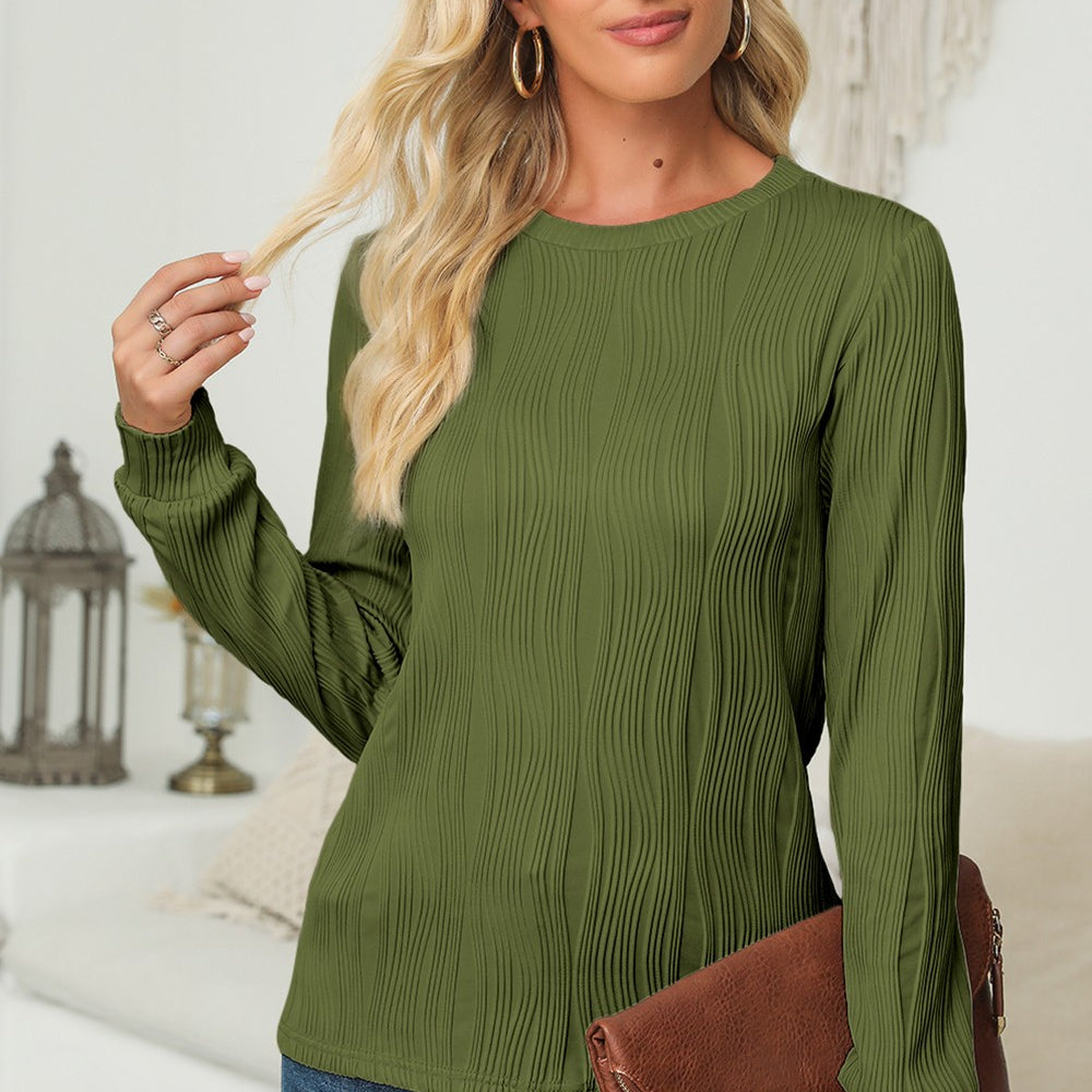 
                  
                    Textured Round Neck Long Sleeve Blouse - Black Ivory Apparel and Boutique
                  
                