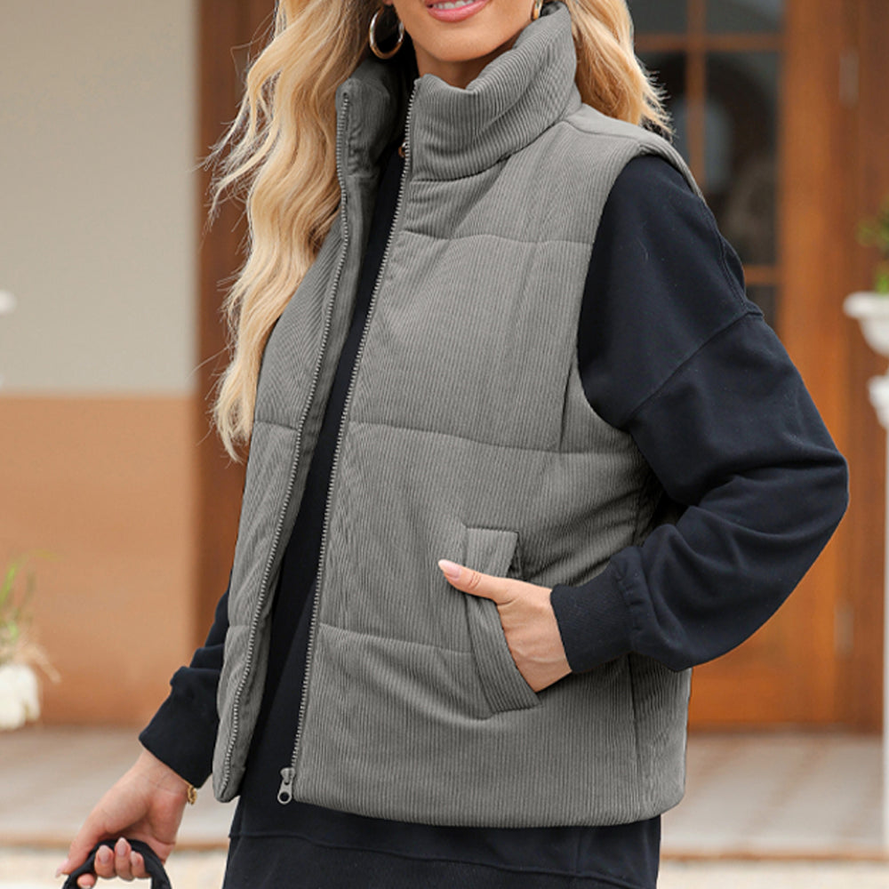 
                  
                    Pocketed Zip Up Turtleneck Vest Coat - Black Ivory Apparel and Boutique
                  
                