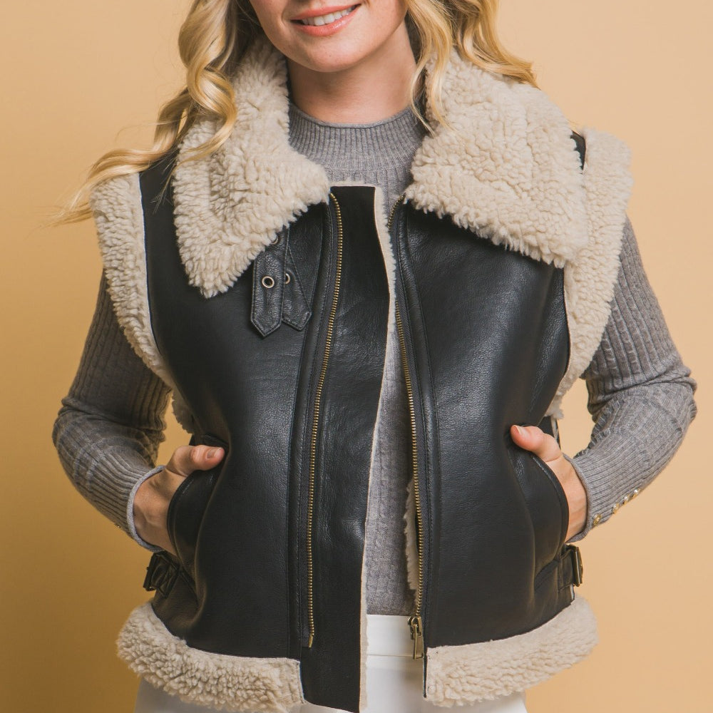 Love Tree Sherpa Zip Up Vest with Pockets