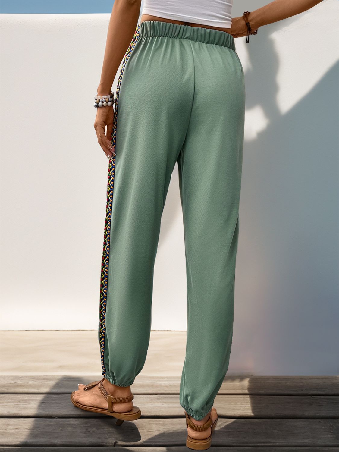 Weave Band Patchwork Elastic Waist Joggers - Black Ivory Apparel and Boutique