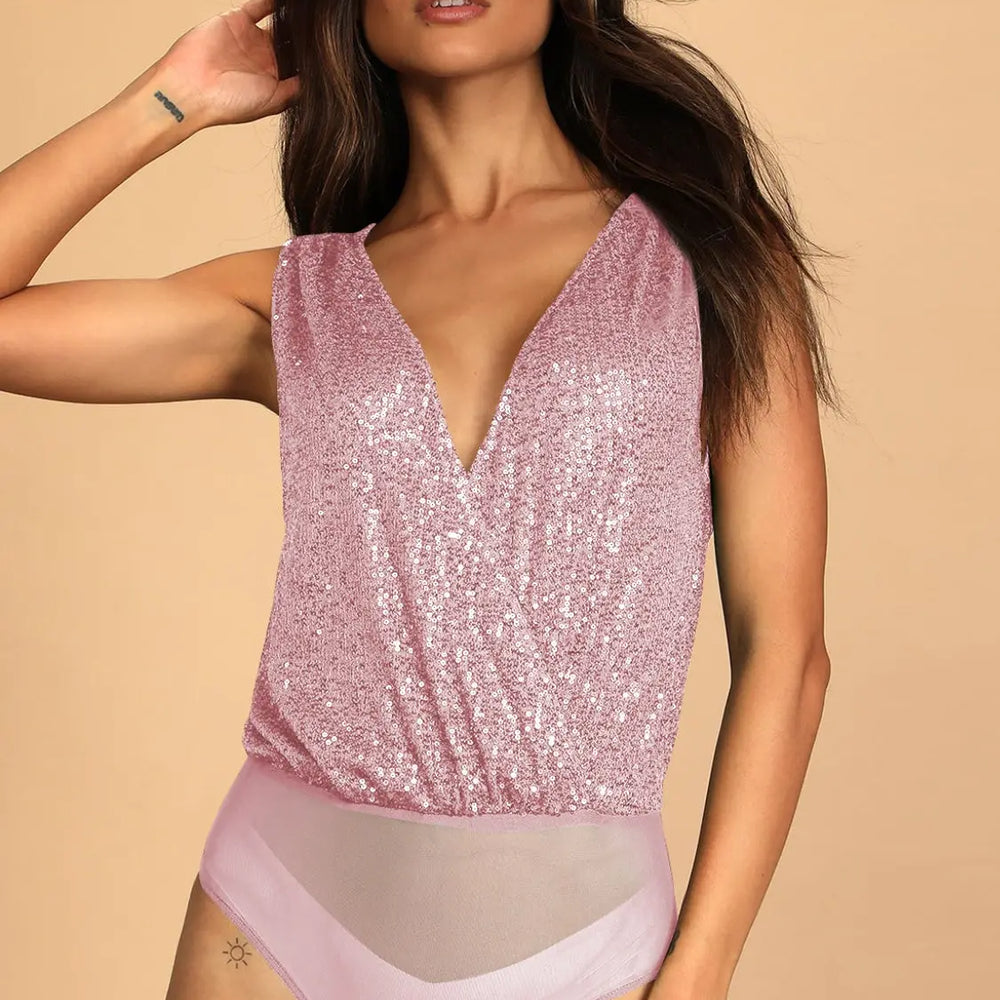 
                  
                    Sequin Surplice Sleeveless Bodysuit Trendsi
                  
                